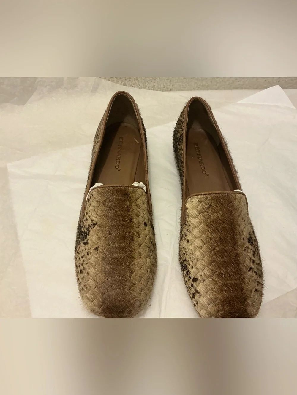 Bernardo Emma Snake Embossed Genuine Calf Hair Loafer Flat Made in Brazil 8M